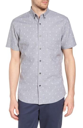 Men's 1901 Trim Fit Cactus Print Dobby Sport Shirt - Grey