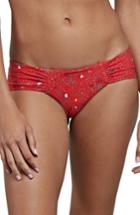 Women's Volcom Stems From Shirred Cheeky Bikini Bottoms - Red
