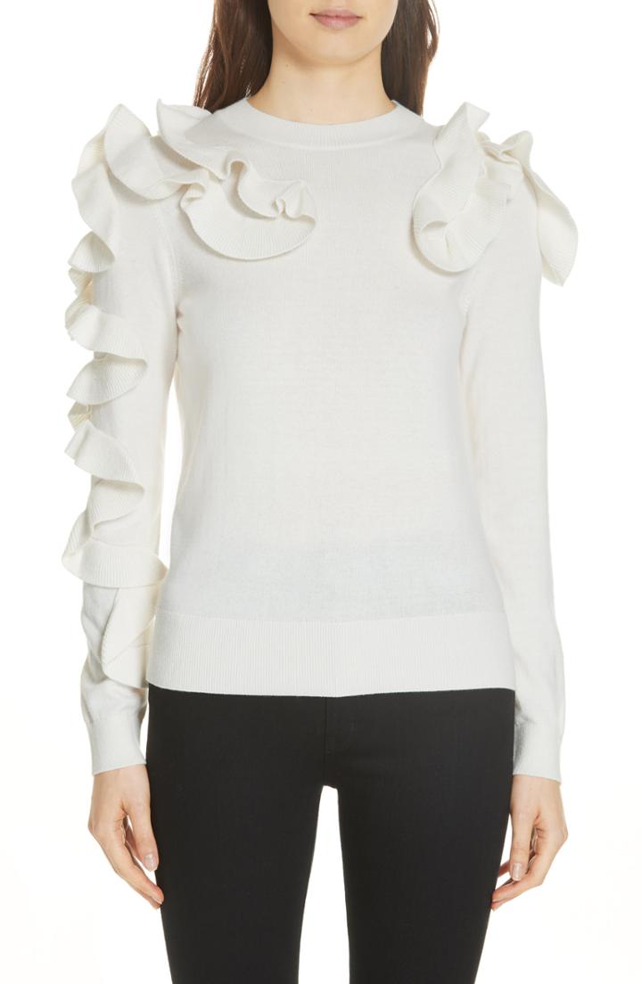 Women's Ted Baker London Pallege Frill Sleeve Wool Blend Sweater