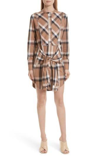 Women's Derek Lam 10 Crosby Plaid Tie Waist Dress - Brown