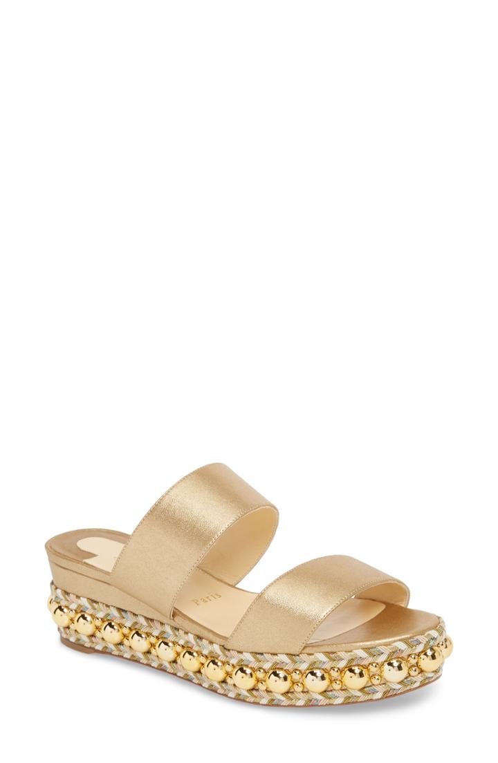 Women's Christian Louboutin Janitag Studded Slide Sandal Us / 36eu - Metallic