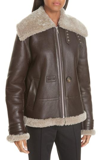 Women's Helmut Lang Genuine Shearling Aviator Jacket - Brown