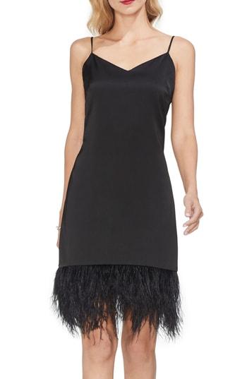 Women's Vince Camuto Feather Hem Satin Slipdress - Black