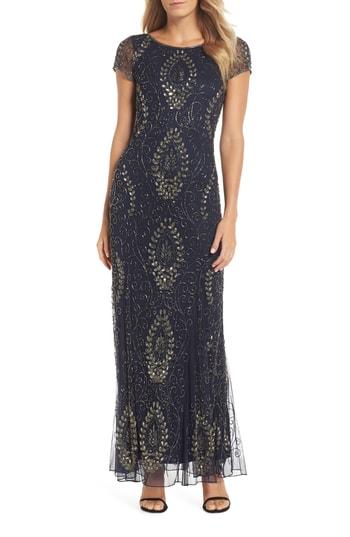 Women's Pisarro Nights Embellished Mesh Gown (similar To 14w) - Blue