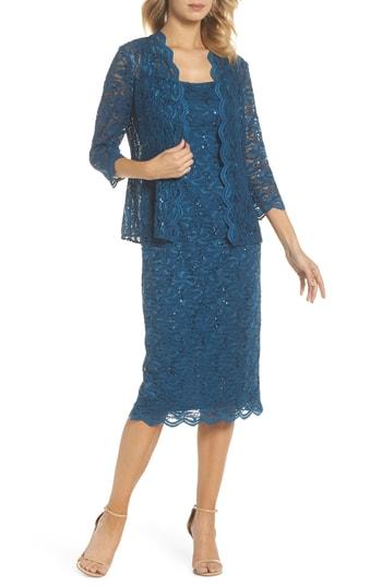 Women's Alex Evenings Lace Dress & Jacket - Blue/green