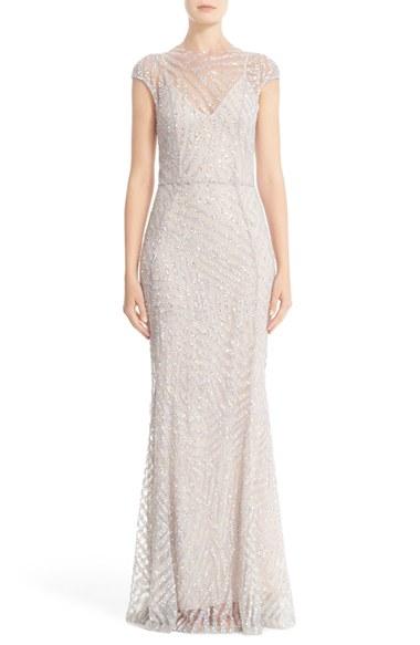 Women's Rachel Gilbert Hand Embellished Cap Sleeve Mermaid Gown