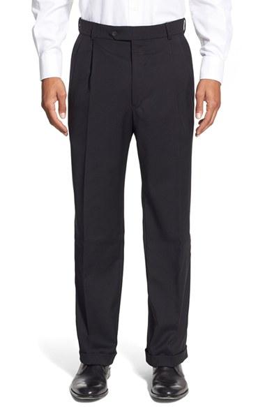 Men's Ballin Pleated Solid Wool Trousers - Black