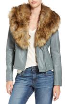 Women's Love Token Faux Leather Jacket With Removable Faux Fur Collar - Green