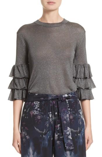 Women's Fuzzi Tiered Ruffle Sleeve Metallic Top - Grey