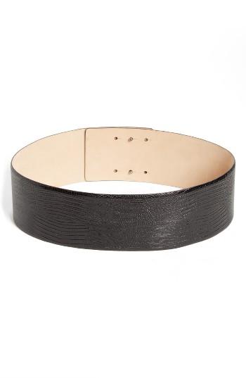 Women's Max Mara Reptile Embossed Leather Belt - Black