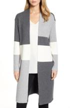 Women's Vince Camuto Colorblock Ribbed Cardigan, Size - Grey