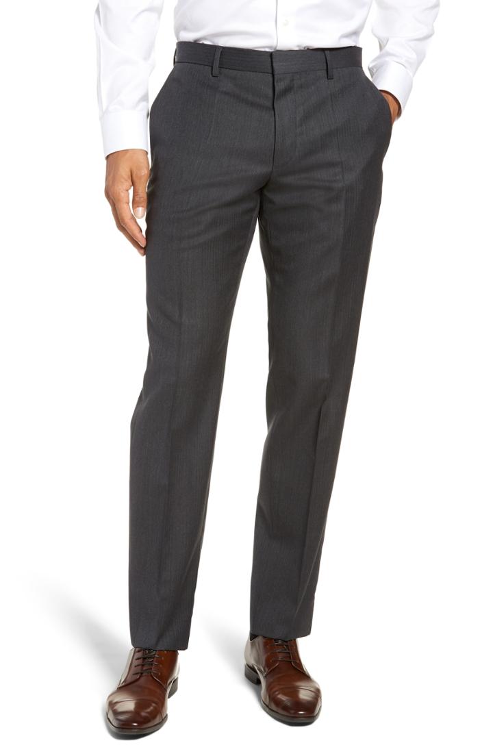 Men's Boss Genesis Flat Front Stripe Wool Trousers
