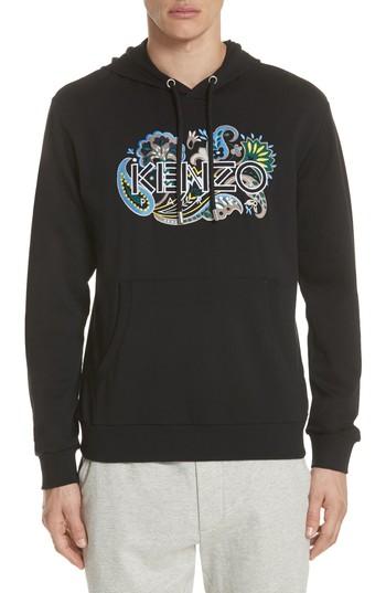 Men's Kenzo Floral Embroidered Hoodie - Black