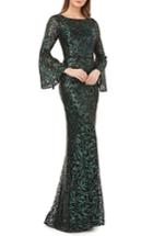 Women's Carmen Marc Valvo Infusion Sequin Embroidered Trumpet Gown - Green