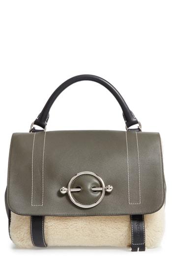 Jw Anderson Large Disc Leather & Genuine Shearling Satchel - Brown