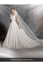 Women's Pronovias Ofelia Illusion Lace & Tulle Ballgown, Size - Ivory