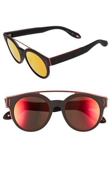 Women's Givenchy 50mm Round Sunglasses - Black Red/ Grey Orange