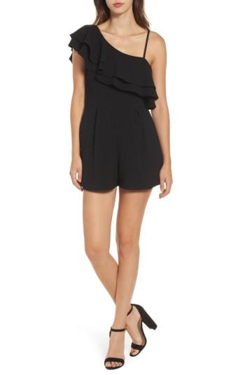 Women's Speechless Ruffle One-shoulder Romper - Black