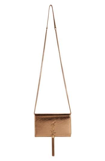 Women's Saint Laurent Kate Metallic Leather Wallet On A Chain - Metallic