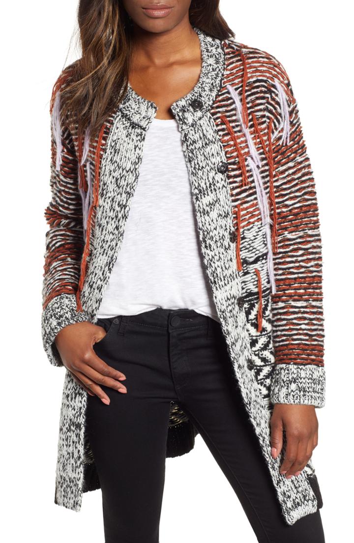 Women's Caslon Multi Jacquard Sweater Coat, Size - Black