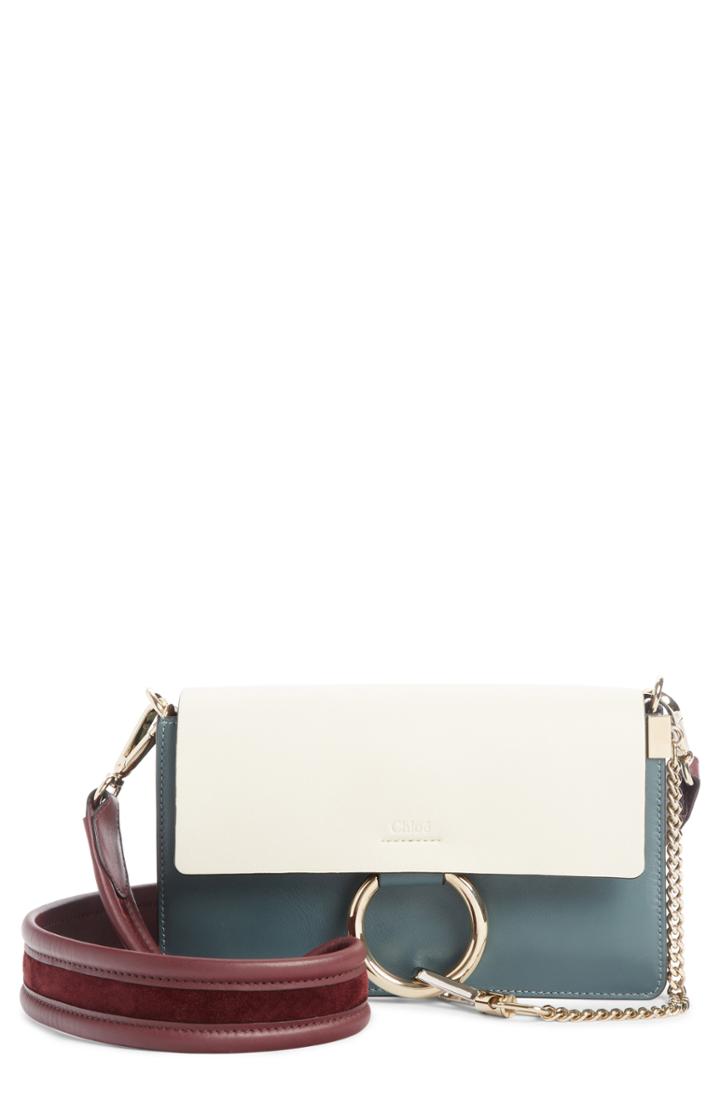 Chloe Faye Colorblock Leather Shoulder Bag - Blue