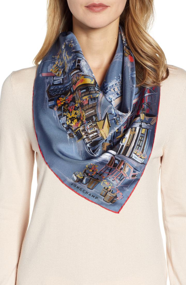 Women's Longchamp Promenade Silk Scarf, Size - Blue