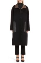 Women's Fendi Leather Pocket Reversible Ff Wool & Silk Coat Us / 38 It - Brown
