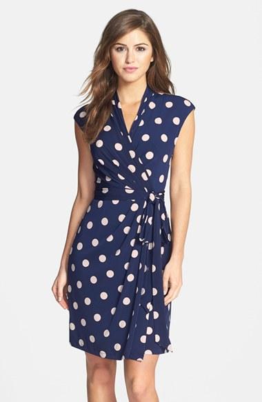Women's Eliza J Polka Dot Jersey Faux Wrap Dress