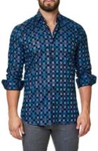Men's Maceoo Trim Fit Check Print Sport Shirt (m) - Blue/green