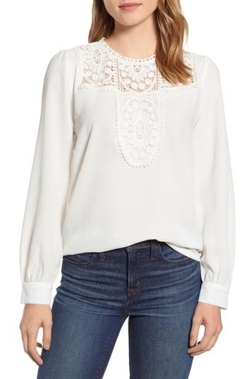 Women's Halogen Lace & Crepe Blouse, Size - Ivory