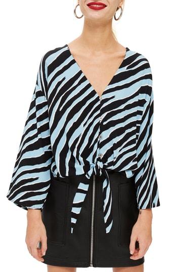 Women's Topshop Zebra Tie Front Top