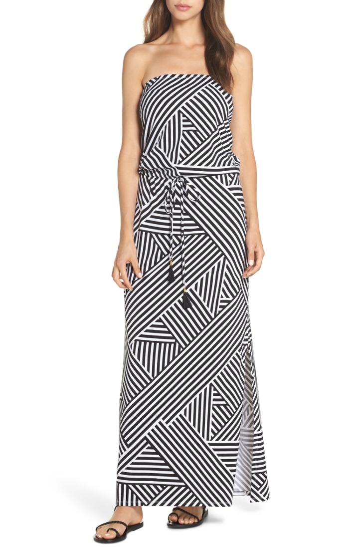 Women's Tommy Bahama Fractured Stripe Bandeau Cover-up Maxi Dress - Black