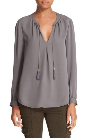 Women's Joie 'calla' Split Neck Silk Blouse - Grey