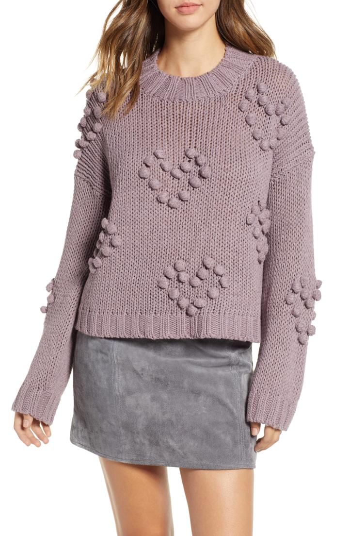 Women's Woven Heart Placement Knot Knit Sweater - Green