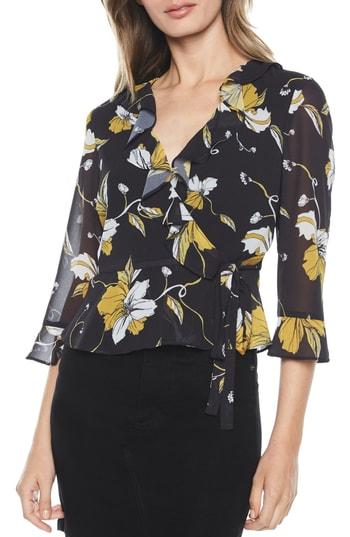 Women's Bardot Lucy Ruffle Wrap Top - Black