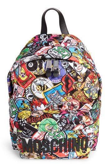 Moschino Patch Print Quilted Nylon Backpack - Black