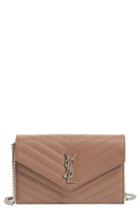 Women's Saint Laurent Quilted Calfskin Leather Wallet On A Chain - Pink