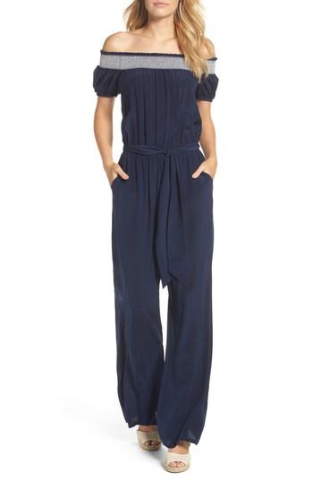 Women's Tory Burch Misty Smocked Silk Cover-up Jumpsuit - Blue