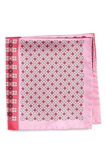 Men's Eton Medallion Silk Pocket Square, Size - Pink