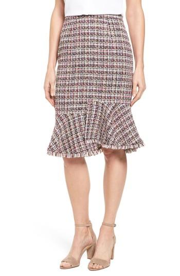 Women's Halogen Tweed Ruffle Hem Skirt - Pink