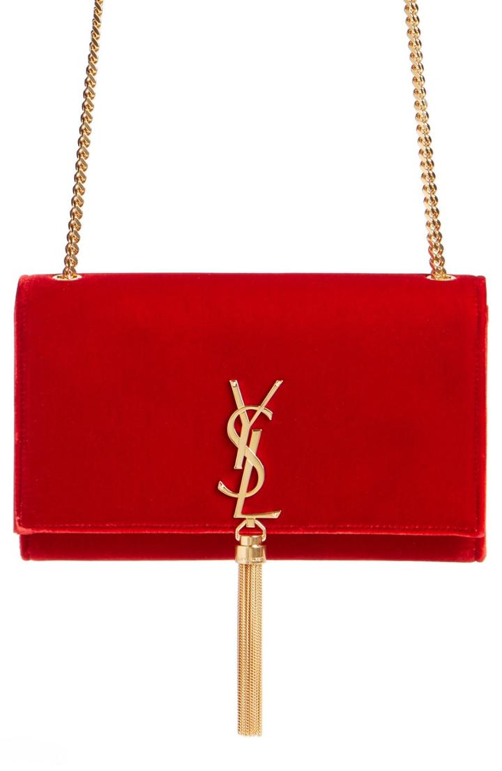 Saint Laurent 'medium Kate - Tassel' Velour Crossbody Bag - Red