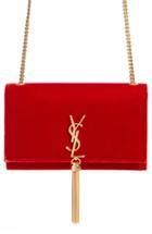 Saint Laurent 'medium Kate - Tassel' Velour Crossbody Bag - Red