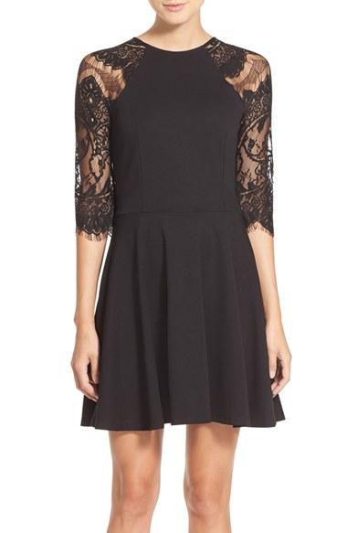 Women's Bb Dakota 'yale' Lace Panel Fit & Flare Dress - Black