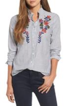 Women's Velvet Embroidered Stripe Shirt