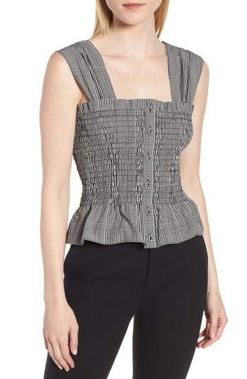 Women's Lewit Smocked Check Cotton Poplin Top - Black