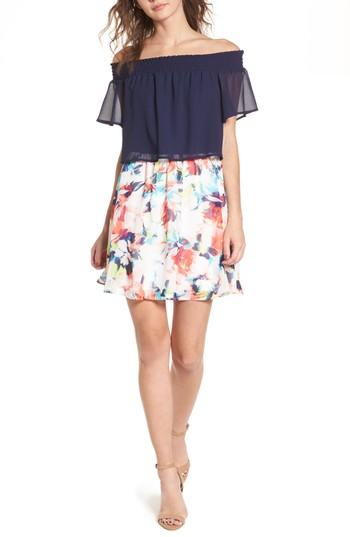 Women's Love, Nickie Lew Off The Shoulder Popover Minidress - Blue