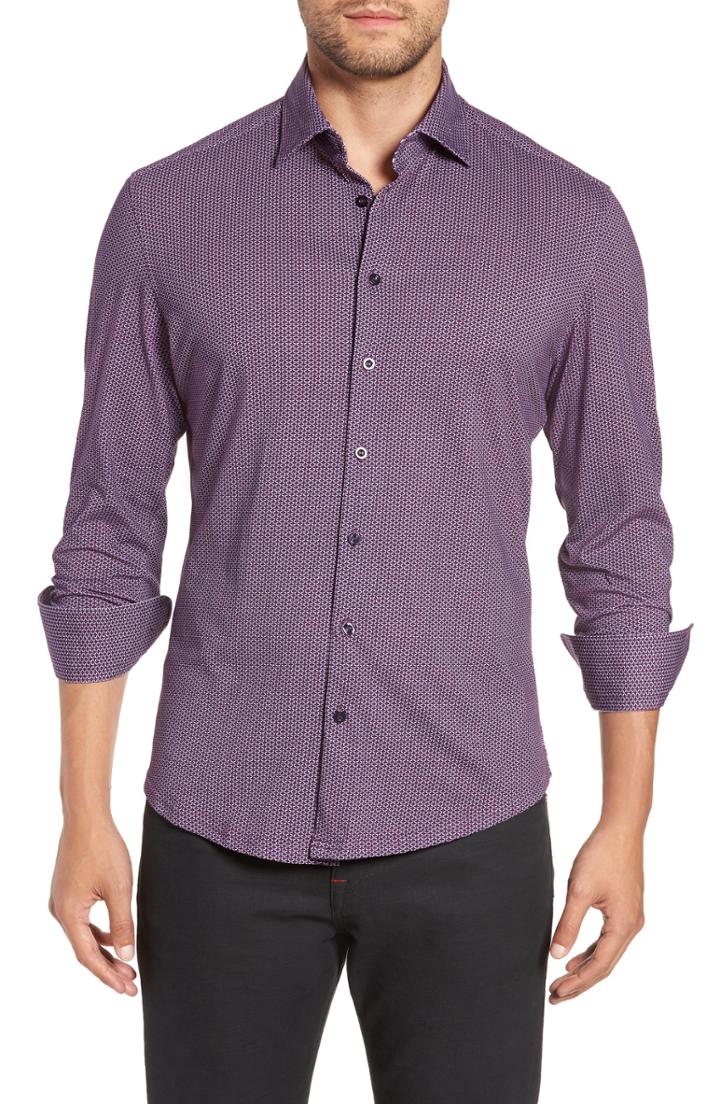 Men's Stone Rose Trim Fit Knit Sport Shirt, Size - Purple