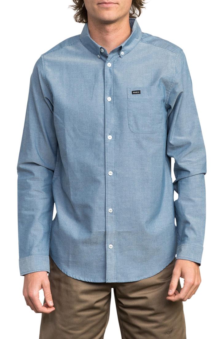 Men's Rvca That'll Do Stretch Woven Shirt, Size - Blue