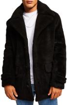 Men's Topman Faux Fur Coat, Size - Black