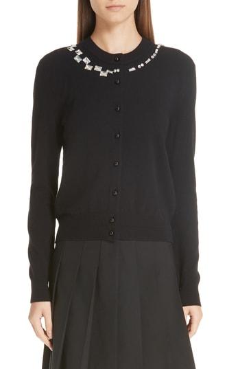 Women's Marc Jacobs Crystal Neck Wool & Cashmere Cardigan - Black